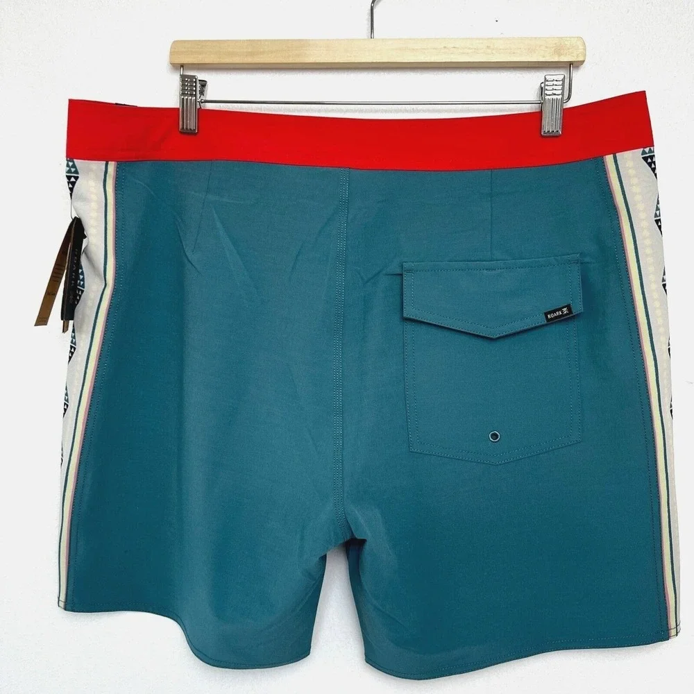 Roark The Passage Boardshorts Mens 38‎ Teal Red Hemp Blend Geometric Surf Swim